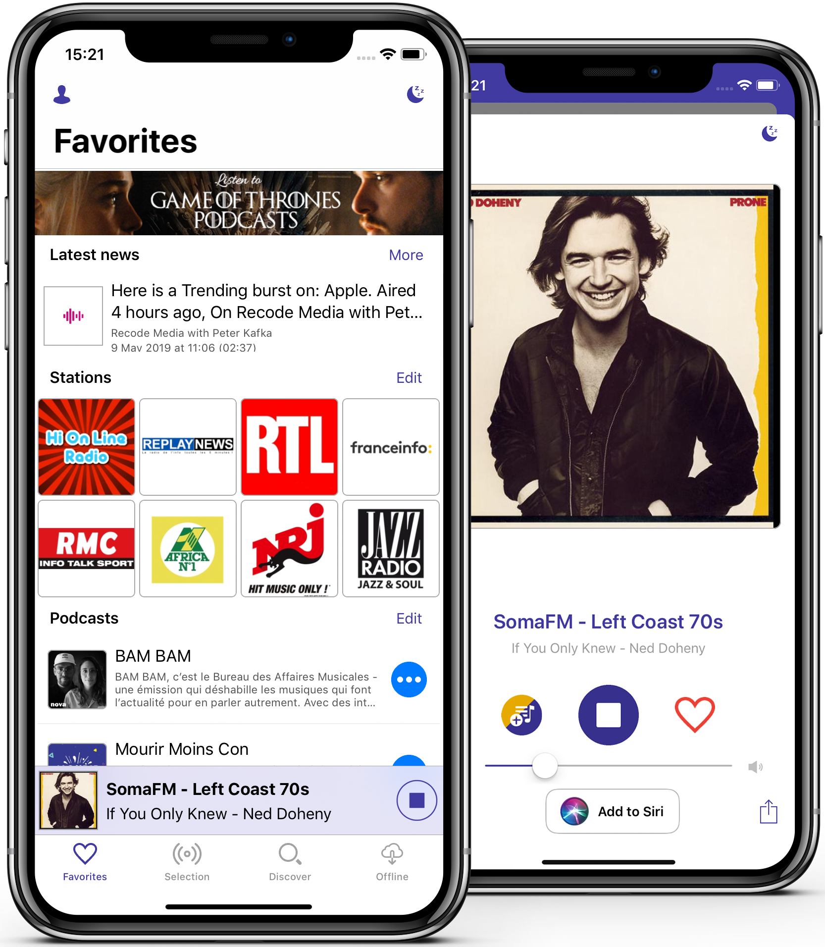 Radioline iOS app recent update main screens